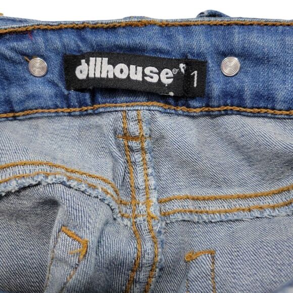 Dollhouse Overall Jeans Size 1 Denim Overalls Skinny Jeans Ankle Distressed Blue - Picture 5 of 6